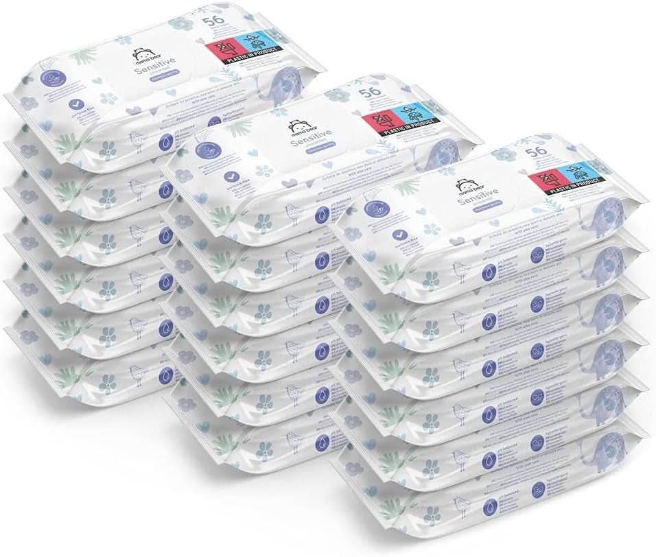 Naty Shop Mama Bear Sensitive Lingettes pour bébé, non parfumées 56 pièces (paquet de 18)