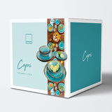 SANGER | Capri Dinnerware Service de table 12 pièces pour 4 personnes en grès comprenant des assiettes plates, des assiettes à dessert et des assiettes Suma Service de table turquoise fait à la main avec bord gris | LA COLLECTION PREMIUM