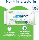 Lingettes humides WaterWipes Sensitive+ Hydrating Boost, lingettes hydratantes, 720 unités (paquet de 12), 3 en 1 propres, soignent, hydratent, 99 % d'eau d'aloe vera, lingettes pour bébé non parfumées
