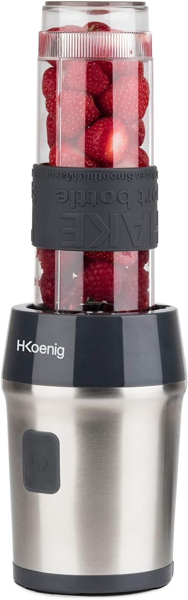 H.Koenig Smoothie Maker SMOO9 - Mini Robot Mixeur - Mini Blender - 300 Watt - 570 Ml - Edelstahl - 2 Kunststoffflaschen - Sans BPA, Grau Kitchen Naty Shop