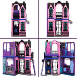 Monster High Buh-tique Hotel Dollhouse, ensemble de jeu pliable avec des surprises effrayantes dans chaque pièce et plus de 13 ensembles de jeu, y compris des meubles et des accessoires, JBF16