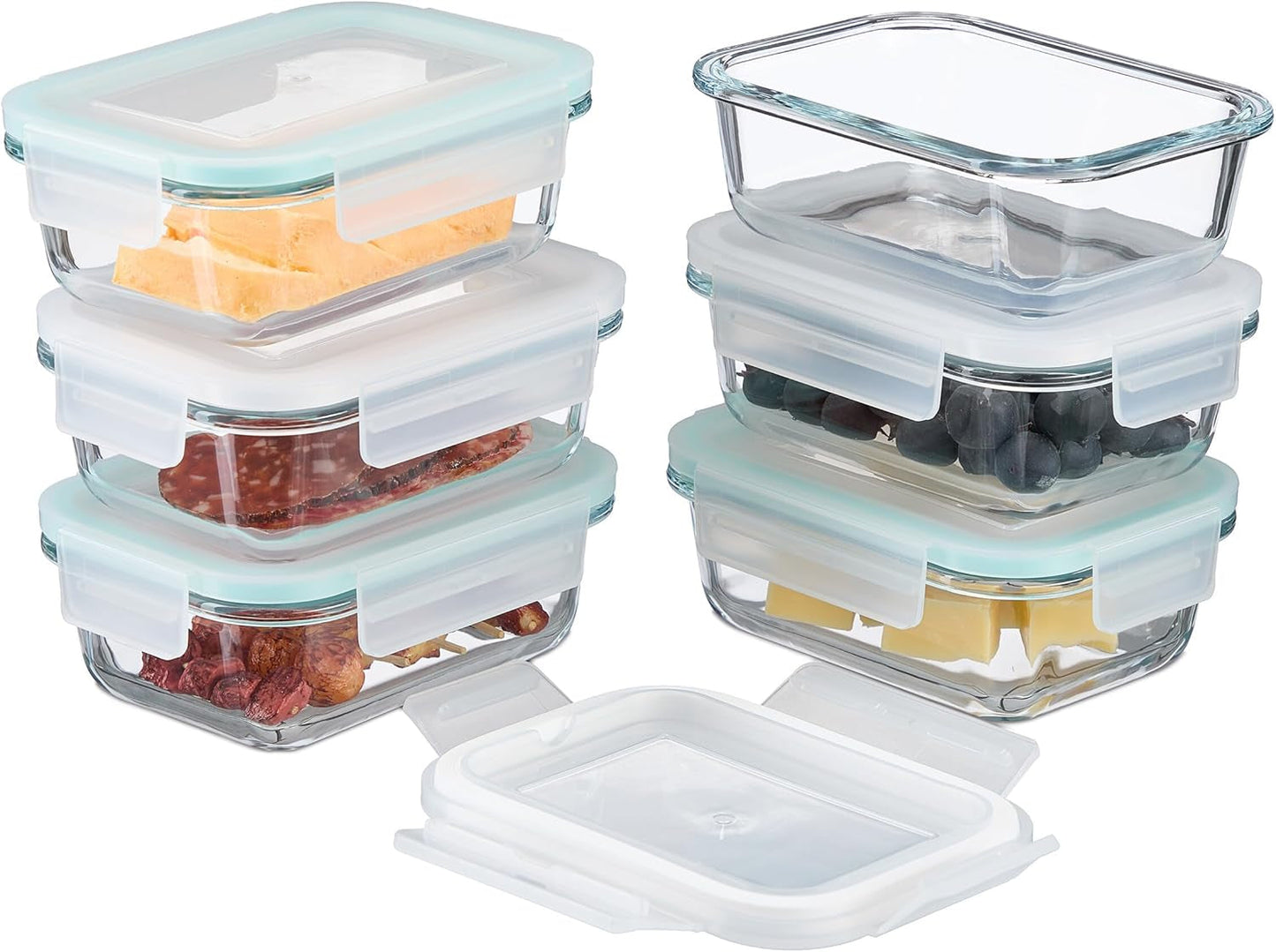Relaxdays Boite Alimentaire en Verre avec Couvercle, Lot de 6, 370 ML, Boite Alimentaire, Couvercle Plastique, Hermétique, Bocal en Verre, Transparent Naty Shop Boite Alimentaire 370 ML