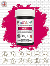 Pâte colorante alimentaire Sugarflair Colourflex Extra Pink Paste - Colorant alimentaire comestible pour crème au beurre, chocolat, pâte à sucre, glaçage, fondant, mélanges à gâteaux, pâte et plus - 25g