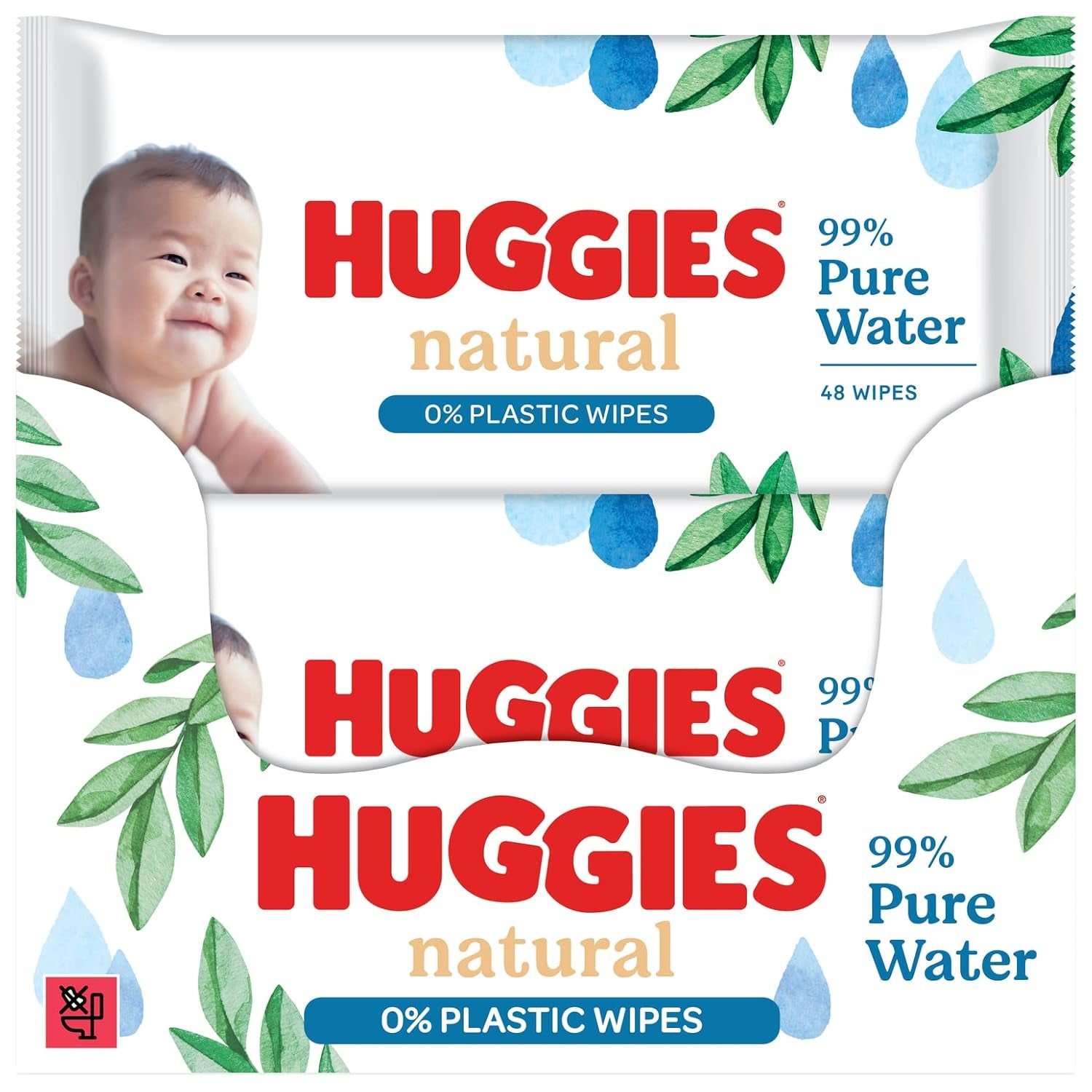 Lingettes humides naturelles biodégradables Huggies pour bébés sensibles, 8 x 48 lingettes, paquet en vrac