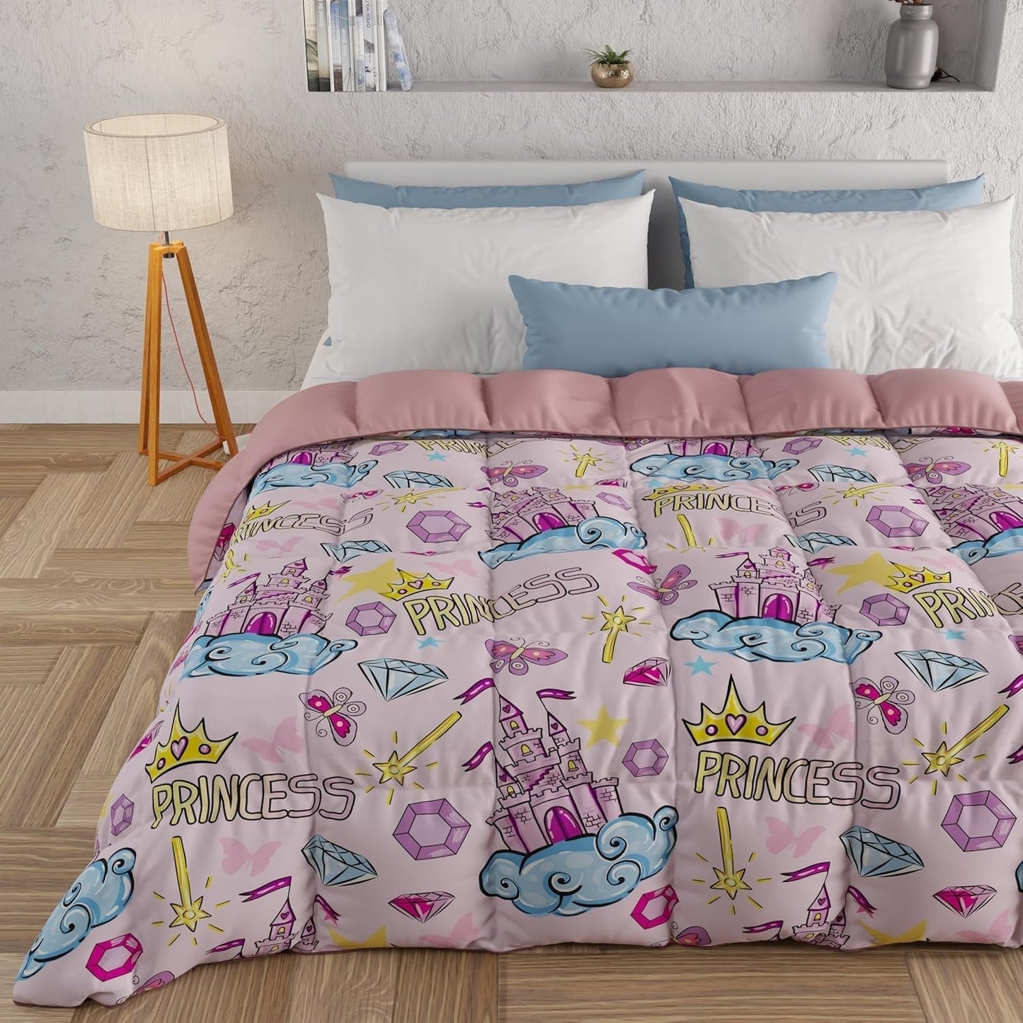 PETTI Artigiani Italiani - Couette d'hiver, Couette d'hiver, Couette simple, Double face, Impression monochrome et numérique, microfibre 100% antiallergique, Made in Italy Couettes et couettes Naty Shop Princess 160 X 190 Cm