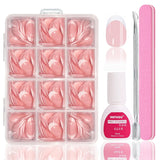 Ensemble de faux ongles Ballerine – 240 pièces de faux ongles rose lilas délicats, colle complète sur faux ongles, ensemble de faux ongles pour manucure et nail art pour femmes et filles (rose lavande)