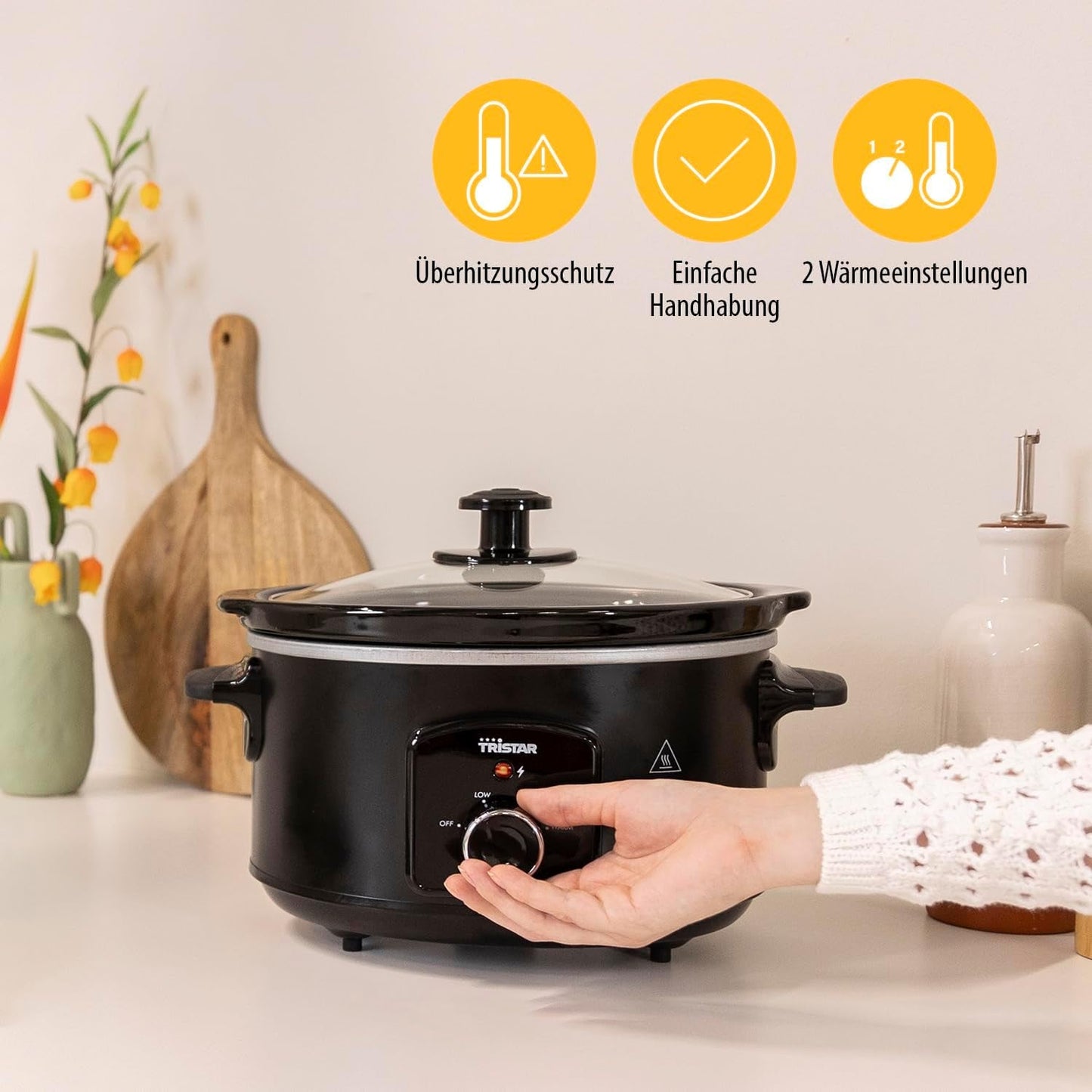 Mijoteuse Tristar VS-3915, marmite en céramique en acier inoxydable avec 2 réglages de chaleur et fonction maintien au chaud, mijoteuse 3,5 L Naty Shop