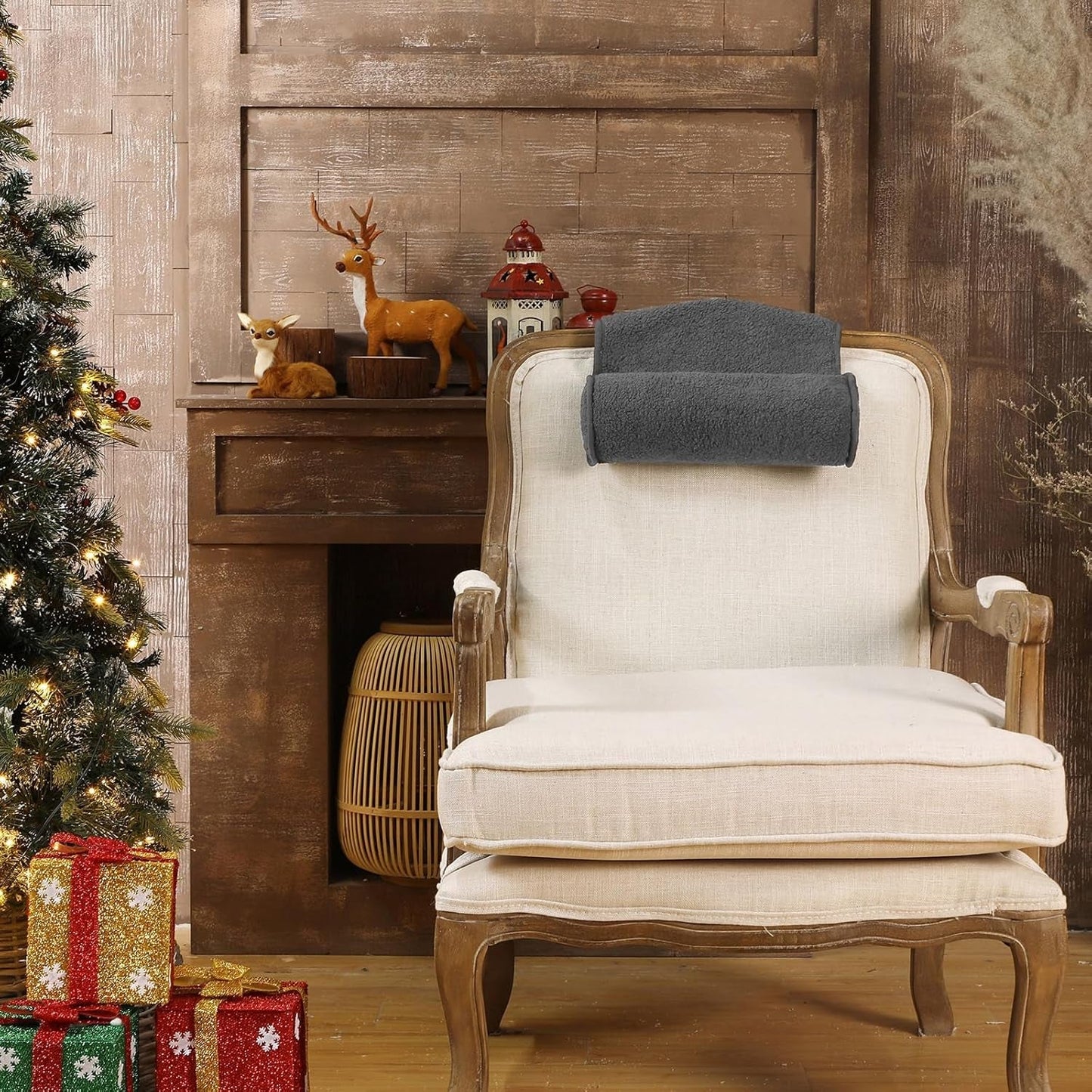 Oreiller cervical pour fauteuil inclinable, oreiller réglable en peluche, rouleau de nuque, polaire antidérapante, canapé, oreiller cervical pour voyage, maison, chaise longue, canapé, fauteuil (gris foncé)