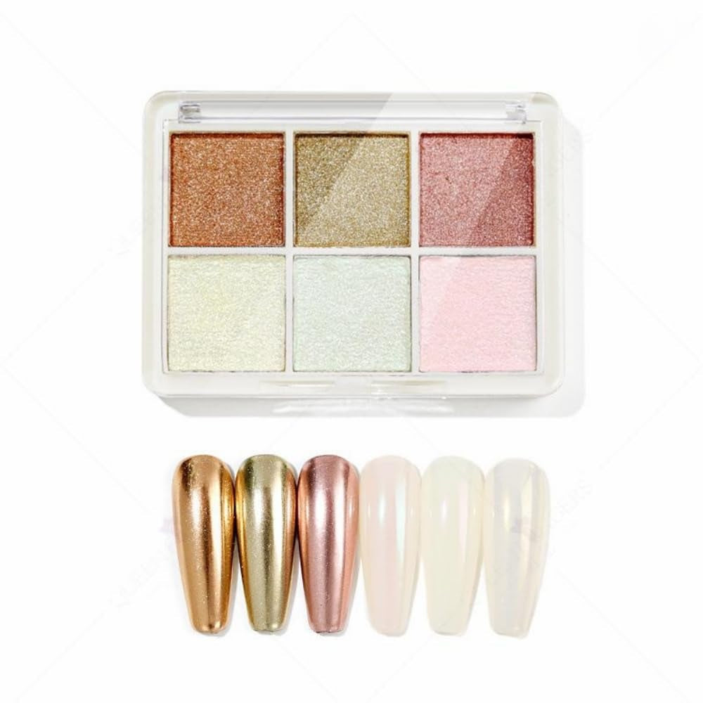 GZMAYUEN Chrome Pulver pour ongles 6 couleurs miroir Chrome poudre à ongles Pigment poudre Nail Art