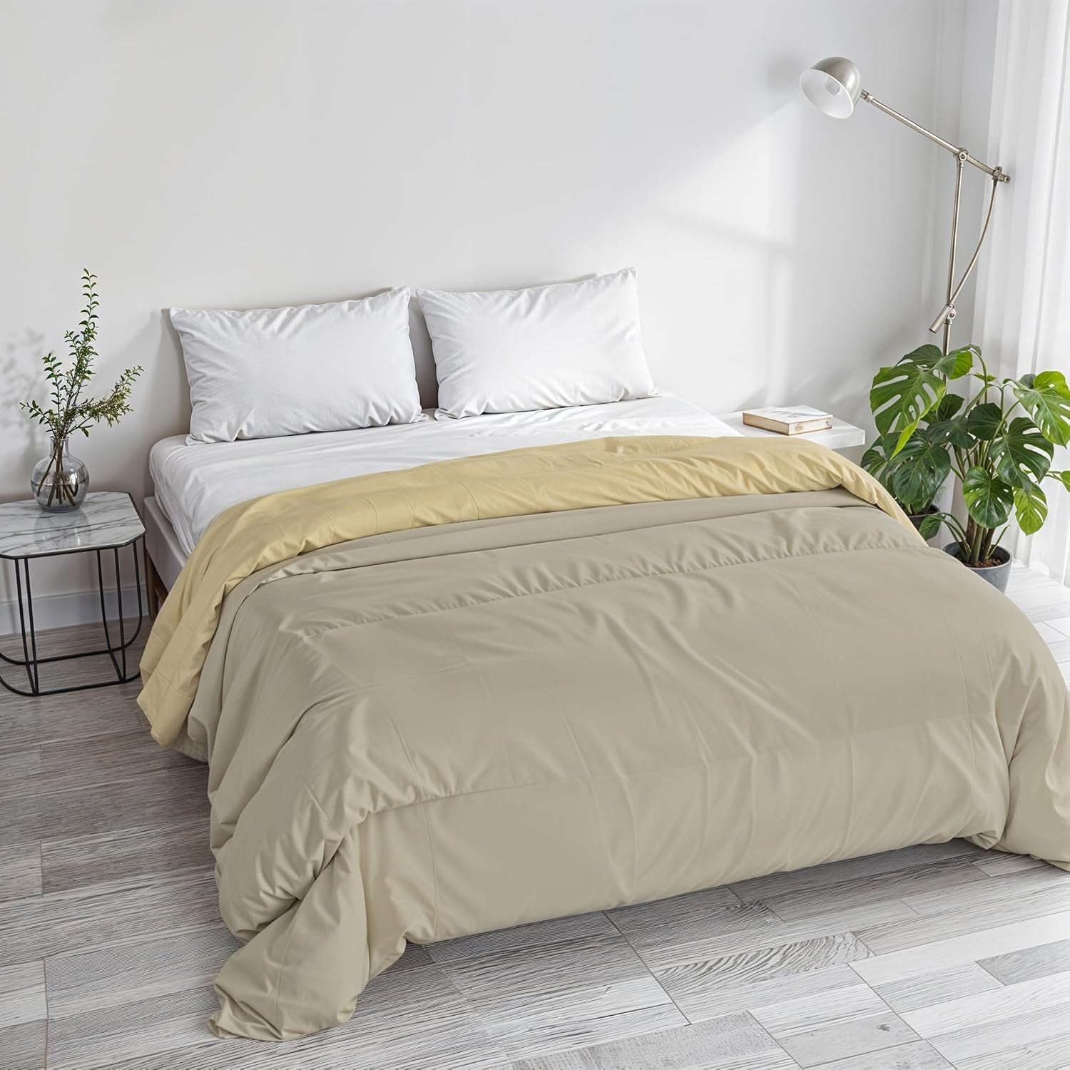 Couverture d'hiver basique, unie et doublée, vert foncé/crème, 200X245Cm Naty Shop Couettes et couettes Taupe/crème 250X245Cm