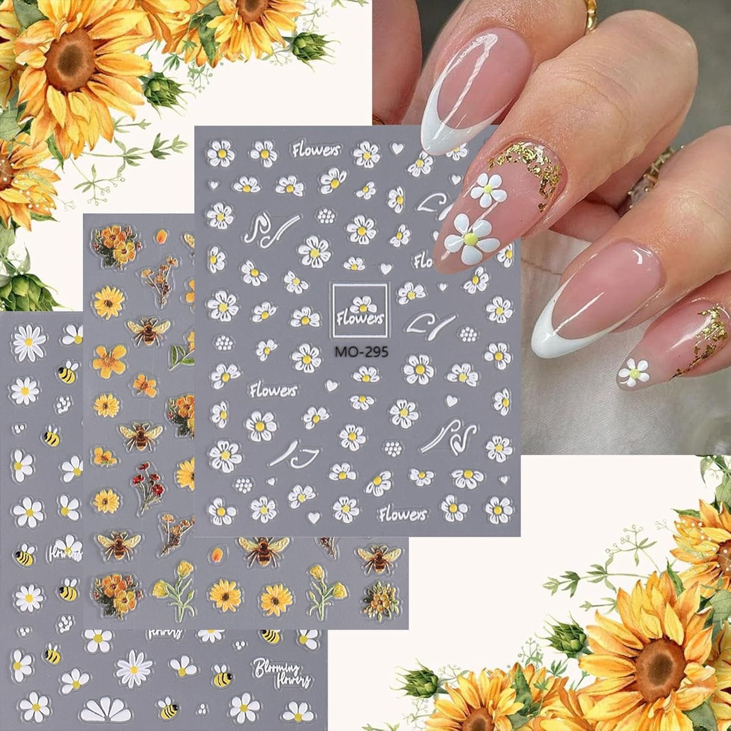 3 pièces Set d'autocollants pour ongles - Autocollants autocollants pour ongles avec fleurs et motifs bien-être - Autocollants pour nail art créatifs - Tatouages ​​et tatouages ​​créatifs