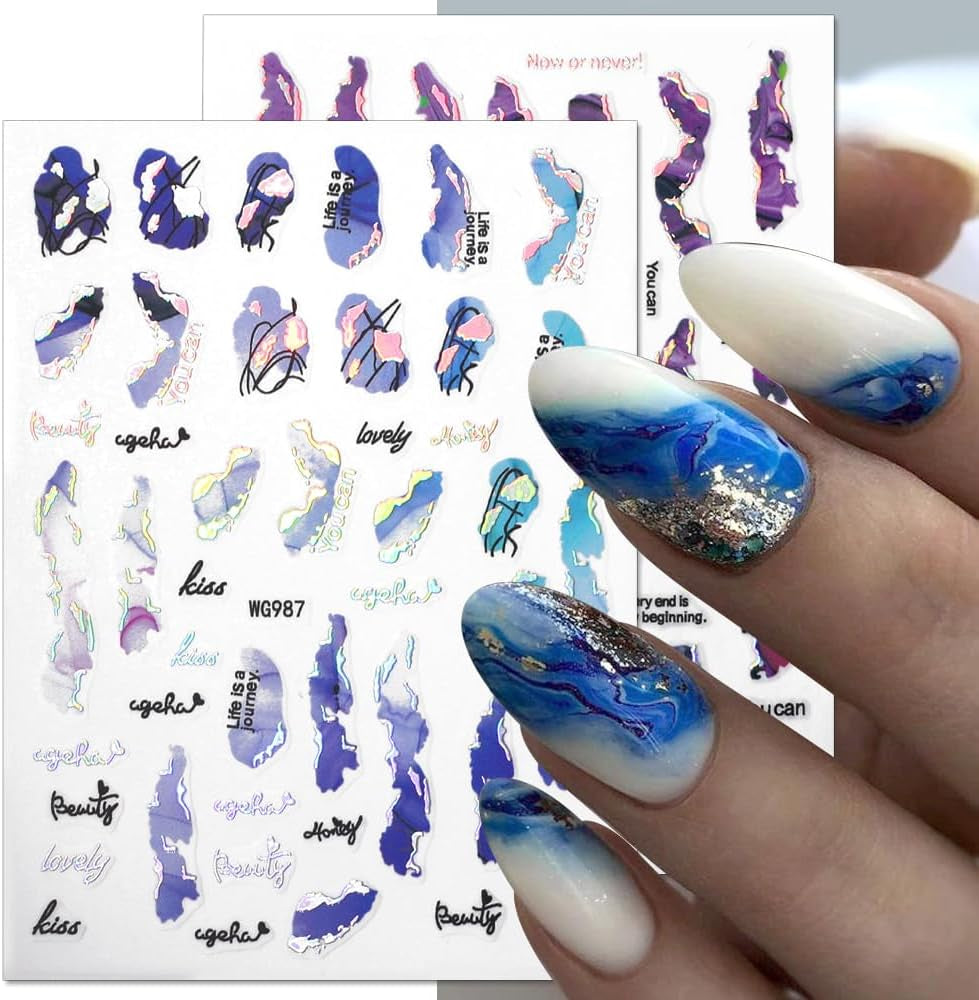 6 couleurs d'autocollants pour ongles en marbre, poudre bronzante argentée, autocollants pour ongles en marbre Bloom, autocollants pour ongles en marbre 3D, accessoires de conception, autocollants pour nail art, ensemble d'autocollants pour ongles