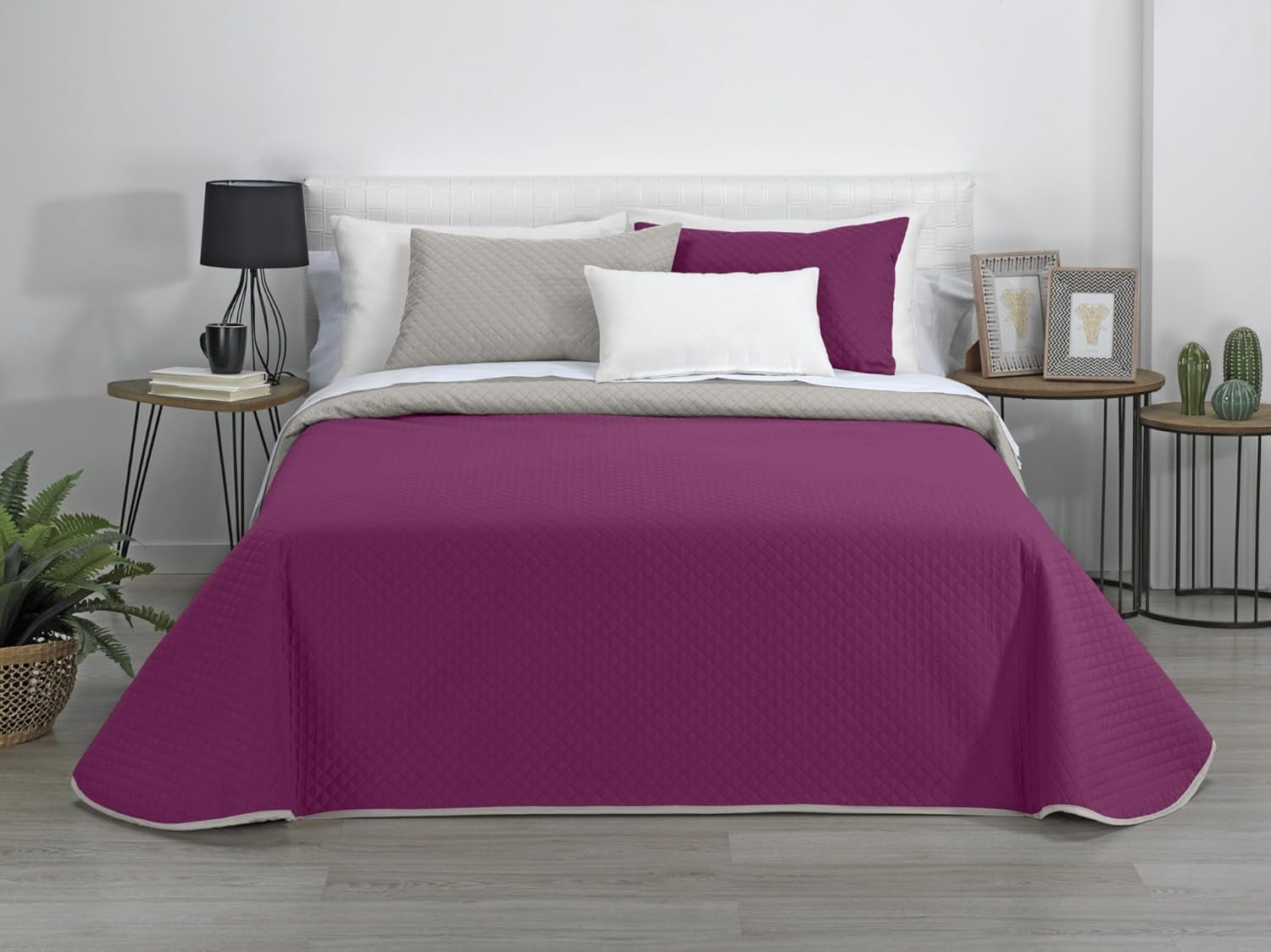 Estoralis | AVA | Courtepointe boutique réversible | Pour toutes les saisons | Couleur - Beige/Fuchsia | Pour lit de 105 cm. (200 X 270 Cm. Ancho X Alto) | Quilt matelassé Quilts et quilts Naty Shop Titre par défaut