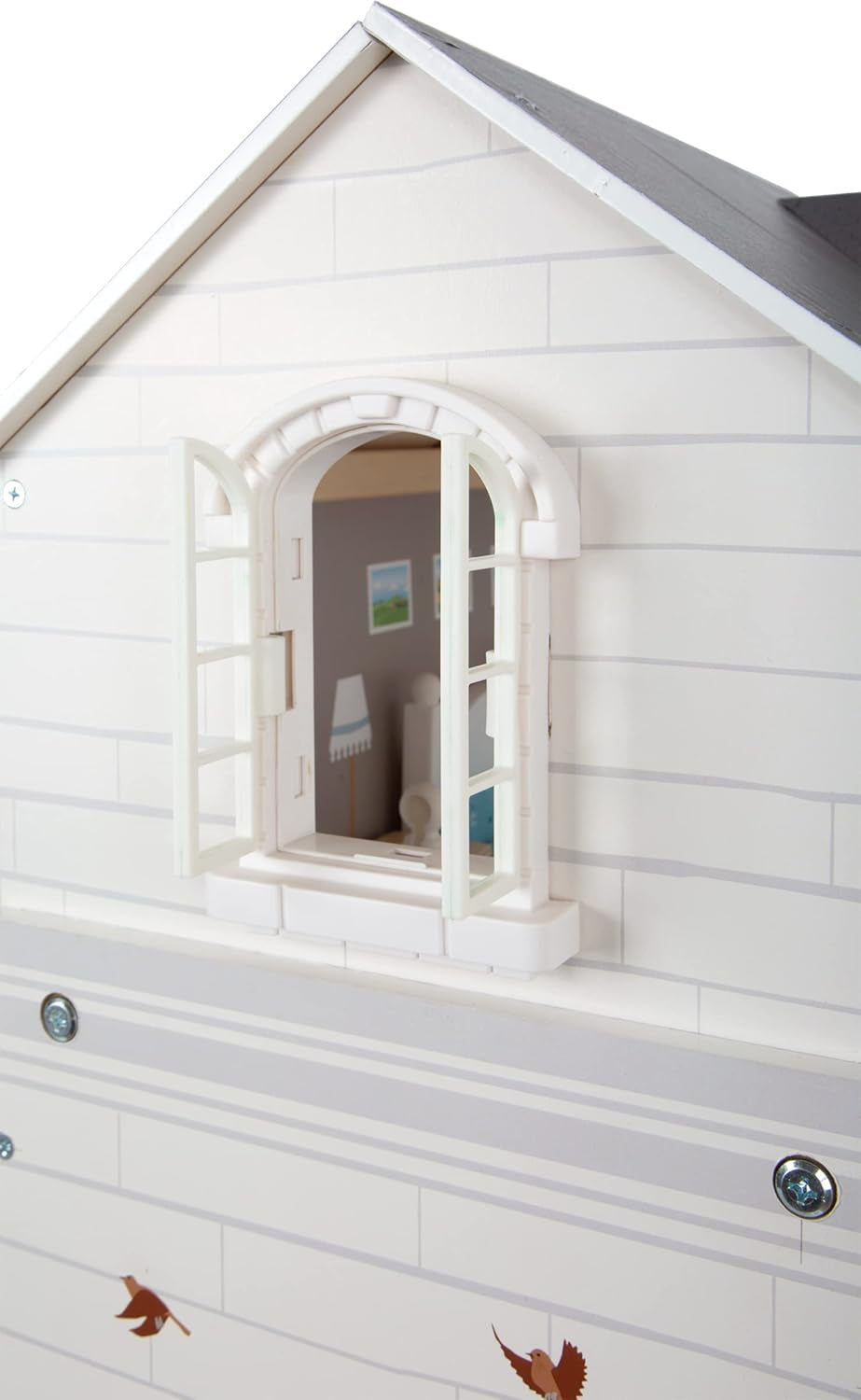 Small Foot Maison de poupée en bois à 3 étages avec façade ouverte et 12 meubles pour 3 ans et plus 11802 Blanc Gris