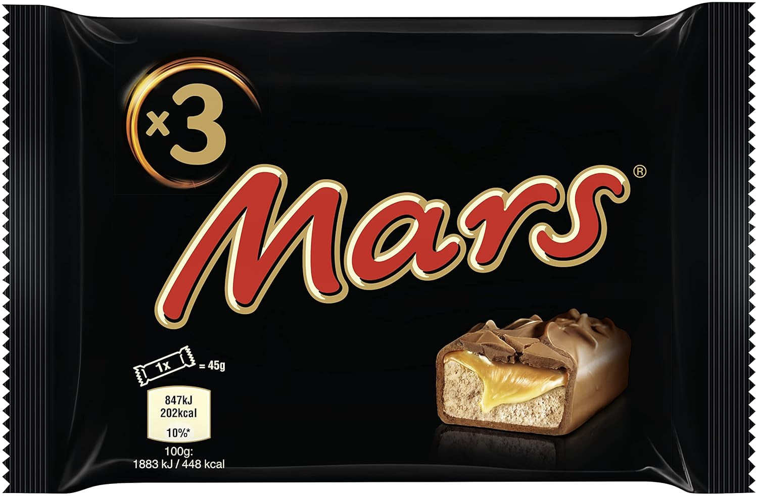 Tablettes de chocolat Mars, caramel, chocolat, 1 paquet de 5 barres (1 x 225 g)