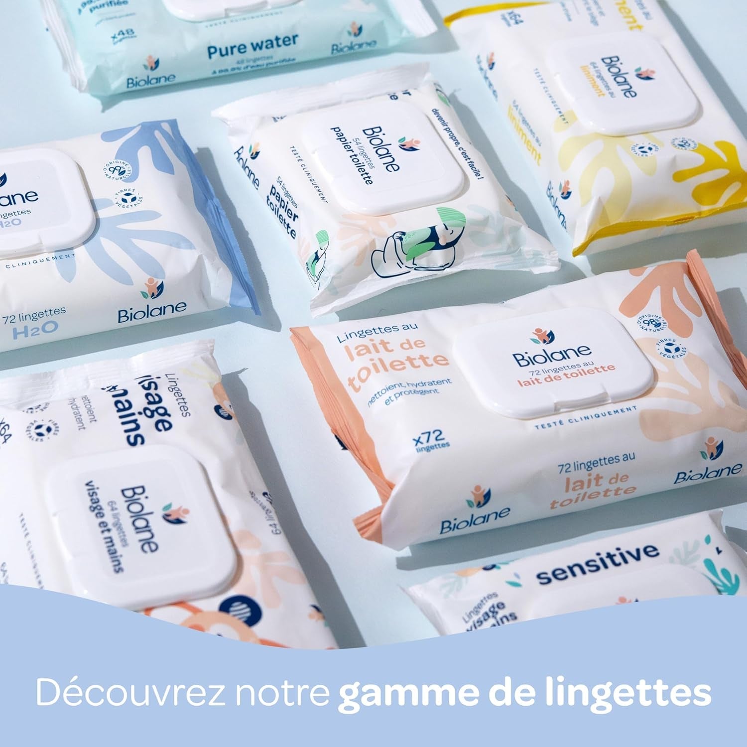BIOLANE - Lingettes humides bébé à l'eau - 225 lingettes - 3 x 75 pièces - Nettoyage doux et efficace - Dès la naissance - Qualité française