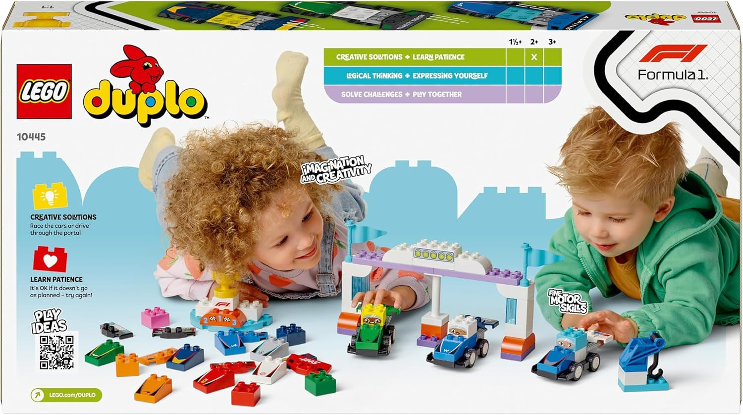 LEGO DUPLO Town F1 Team Race Cars With Racers, jouet de construction pour toute la famille, expérience de jeu imaginative, cadeau d'anniversaire pour les tout-petits, garçons et filles à partir de 2 ans 10445 Jeux de construction Besuche den LEGO-Store