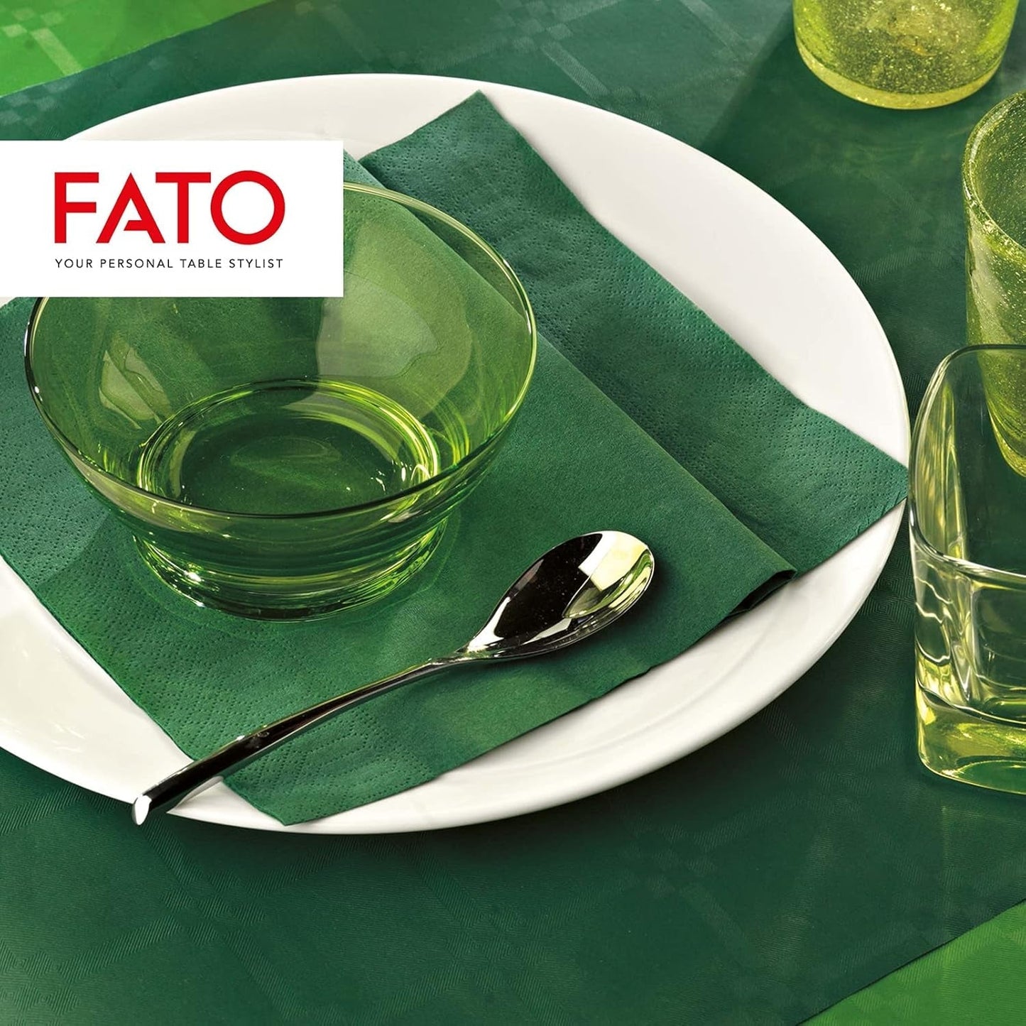 , Serviettes en papier jetables, idéales pour les déjeuners et les buffets décontractés, paquet de 50 serviettes, taille 33 x 33, 4 plis, 2 épaisseurs, vert forêt, papier 100 % pure cellulose, certifié FSC