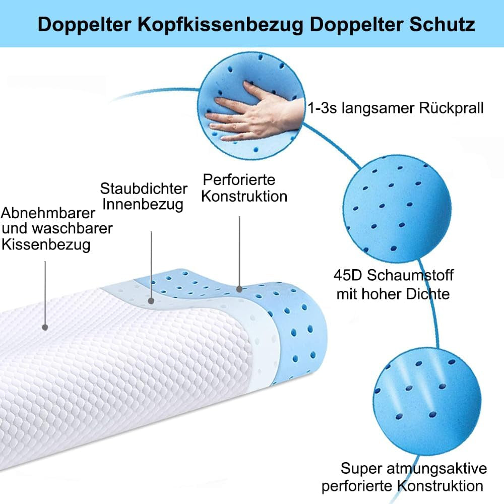 Ecosafeter Oreiller en mousse à mémoire de forme Oreiller de soutien cervical Oreiller ergonomique pour différentes positions de sommeil avec housse amovible Oreillers orthopédiques cervicaux Naty Shop