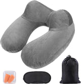 Aiqinu Oreiller Gonflable pour Le Cou, Oreiller Gonflable Compact pour Le Cou Rapide avec Housse d'oreiller Lavable pour Les Voyages en Voiture, Avion, Train, Bureau, Oreillers de Voyage en Famille Naty Shop Gris