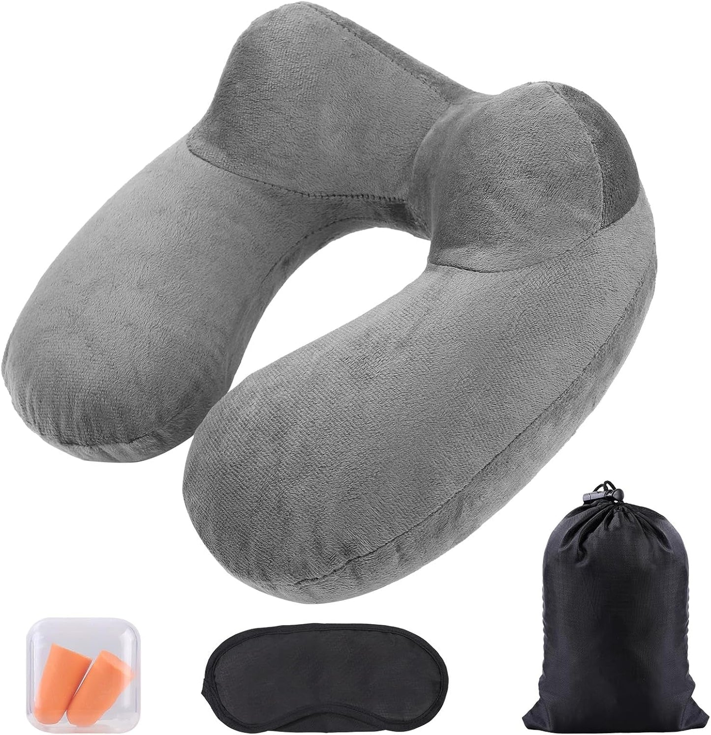 Oreiller cervical gonflable de voyage, oreiller cervical gonflable compact et rapide avec housse de coussin lavable pour les voyages en voiture, avion, train, bureau, famille