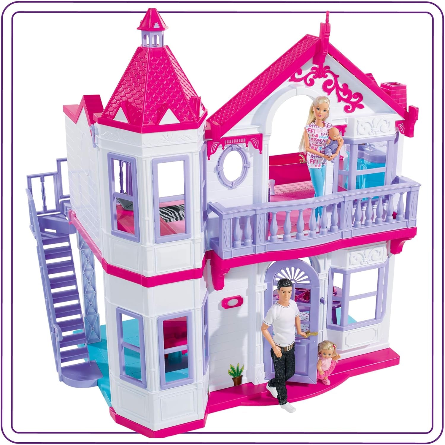 Simba 104661996 - Steffi Love Dreamhouse, grande maison de jeu, 4 pièces, sans marionnettes, 84 cm de haut, deux étages, cloche fonctionnelle, maisons de poupées pliables Naty Shop