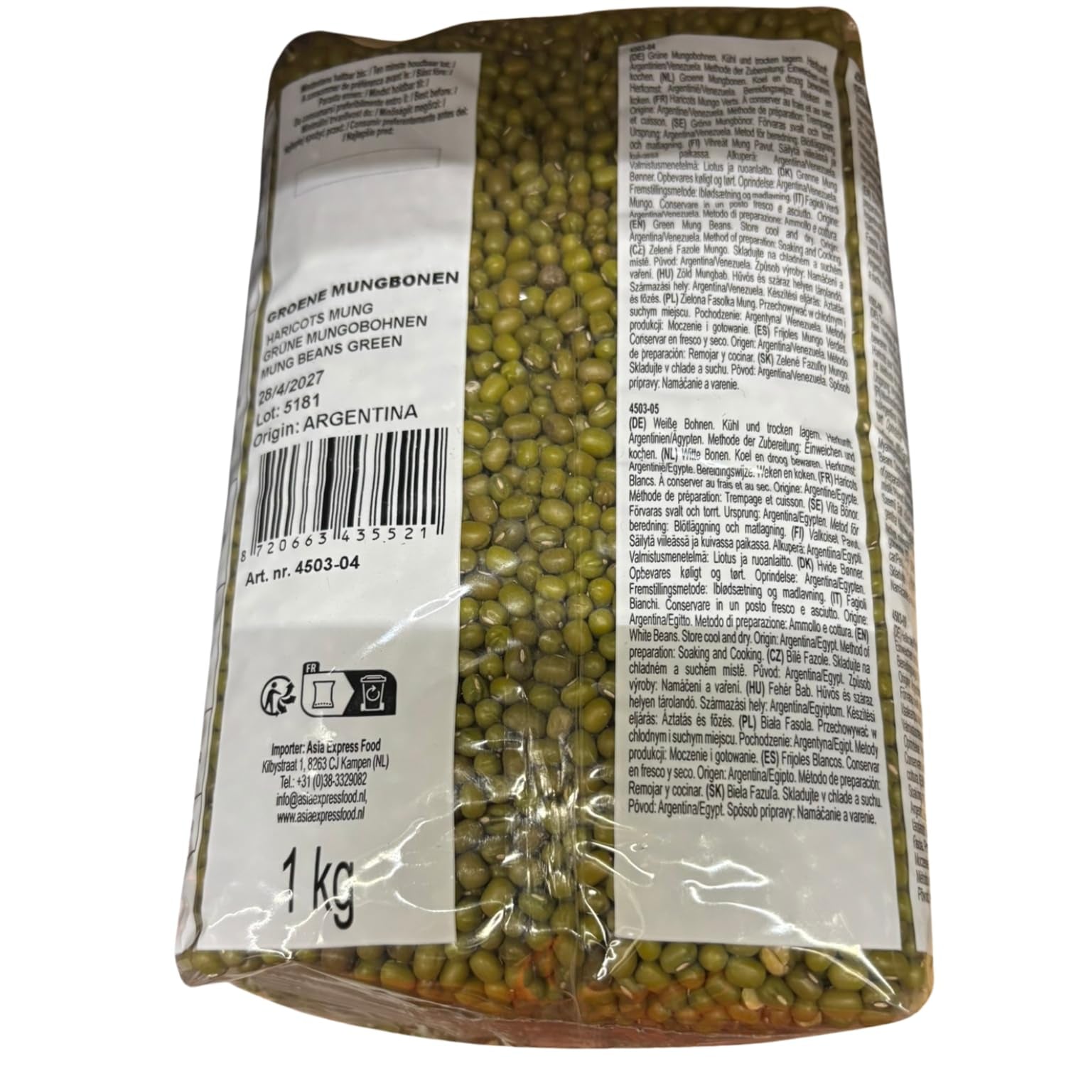 AFROASE - Haricots verts mungo - 1 x 1 kg (Pack de 2)