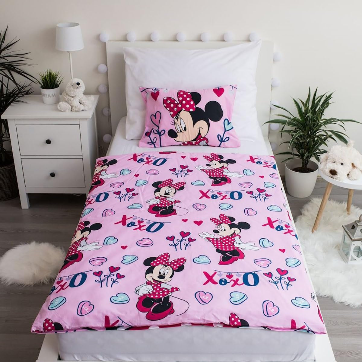 Parure de lit Disney, Minnie Mouse rose bébé, 100 % coton avec fermeture éclair - Kids Naty Shop
