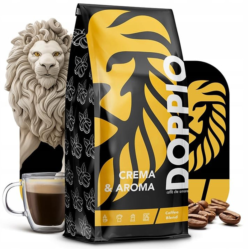 Doppio Crème & Saveur 1KG | Café en grains 80% Arabica et 20% Robusta | avec des notes de cacao, de noix et de caramel | Torréfaction fraîche et moyenne, faible acidité | pour expresso | Café Orque Bleu