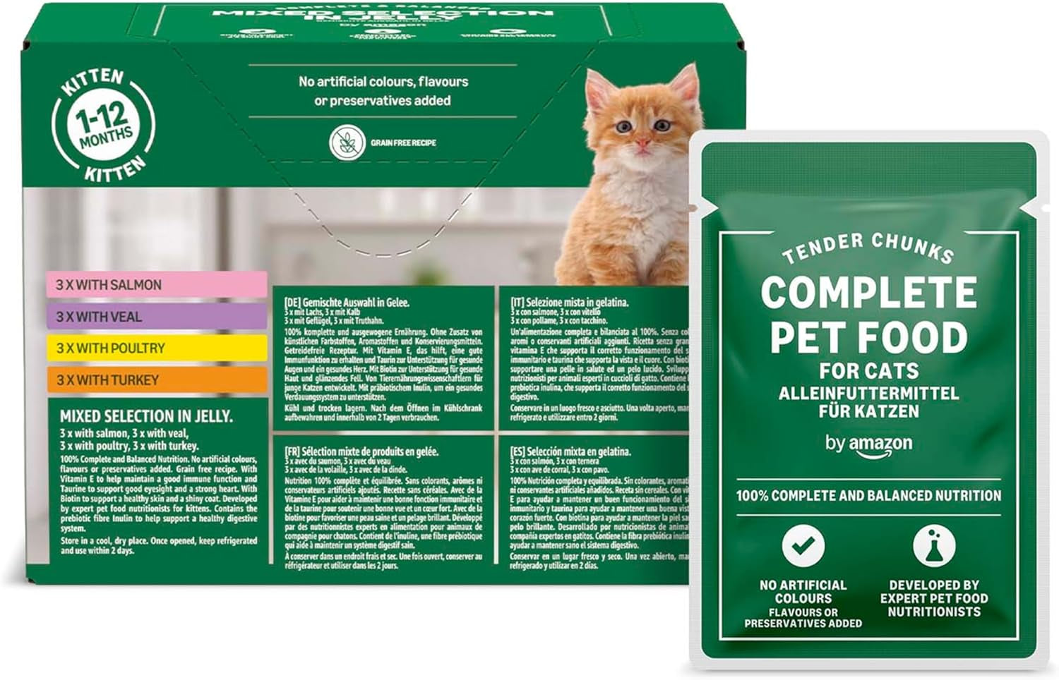 Amazon Mixed Selection Nourriture humide pour jeunes chats en gelée 1,2 kg (12 sachets de 100 g)