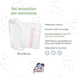 Parure de lit nacelle blanche et rose, composée de 1 drap-housse, 1 drap supérieur avec ruban Aïda à broder et 1 taie d'oreiller, 100% coton, Made in Italy Couettes et couettes Naty Shop