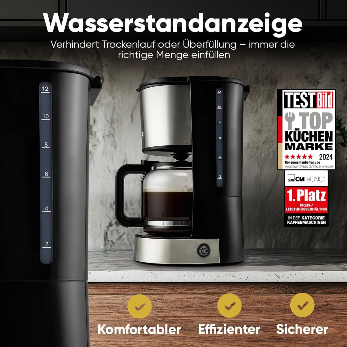 Machine à café expresso avec filtre Clatronic® | pour 12-14 tasses | Machine à café expresso avec filtre | Boîtier en acier inoxydable | Anti-goutte | Expresso | Machine à café expresso avec filtre | 800W | KA 3808