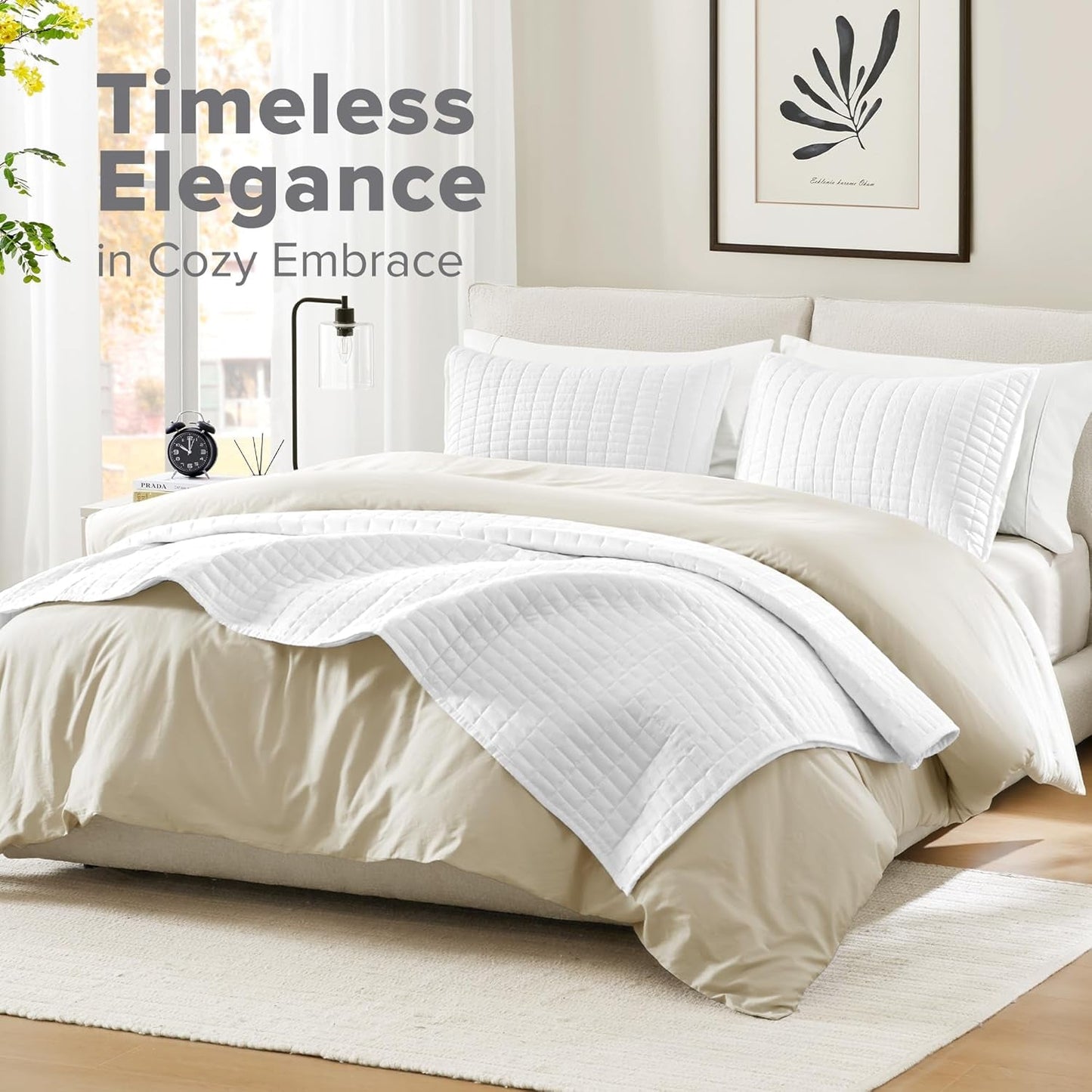 Comfort Spaces Kienna Parure de lit de luxe à double point - Couverture d'été légère et douce toute l'année - Taie d'oreiller assortie - Couverture blanche King Size (264,2 x 228,6 cm) Naty Shop Couettes et couettes