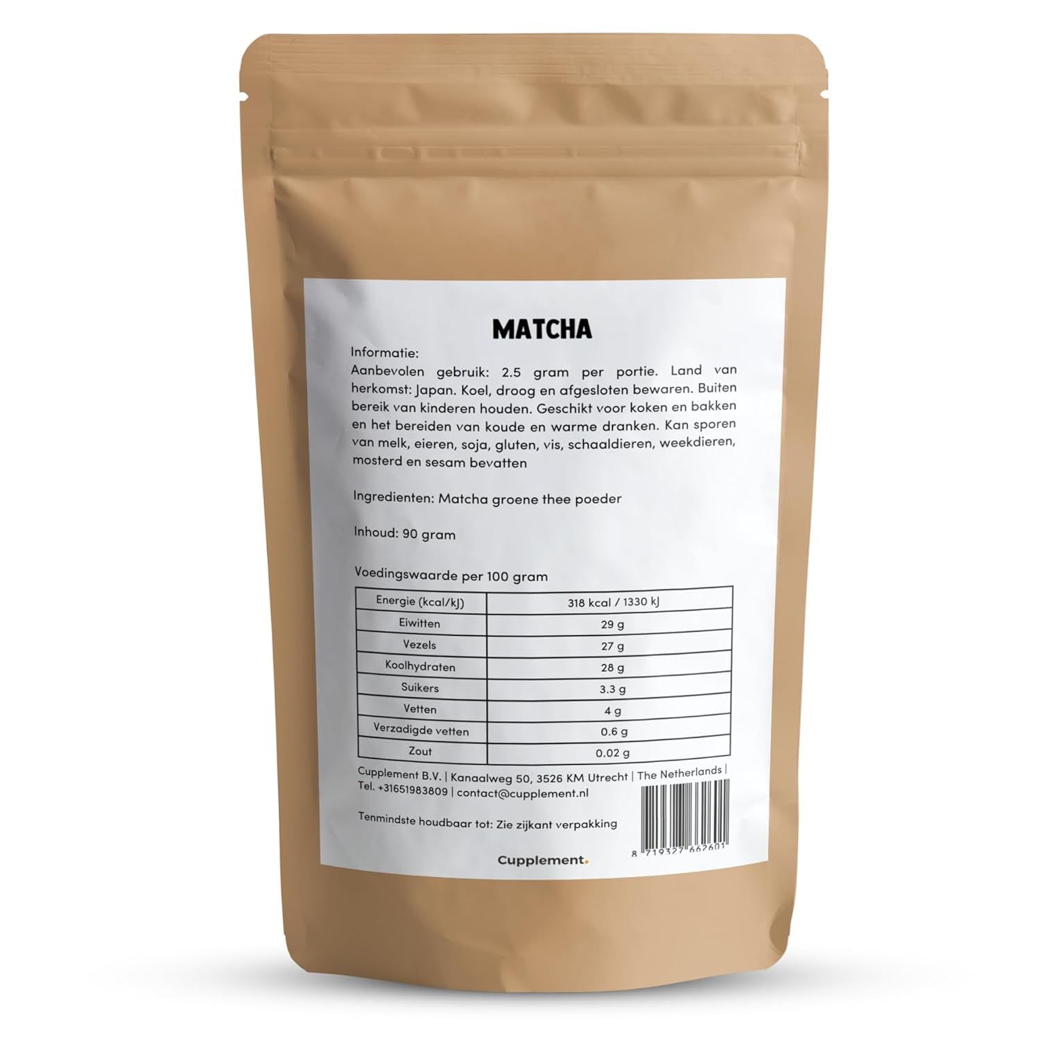 Cupplement Matcha 90 grammes bio - Thé vert en poudre de la plus haute qualité - Sans fouet ni fil de bambou - Culunaire - Coffret débutant - Latté - Fouet - Japon - Poudre - Thé - Fil - Sachet - Smoothie