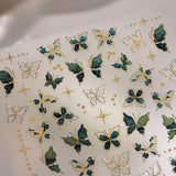 JMEOWIO 3D Nagelsticker Vert Or Schmetterling Nail Art Autocollant Selbstklebend Nagelaufkleber 5D Stéréoscopique Décoration Nageldesign Zubehör 1 Blatt