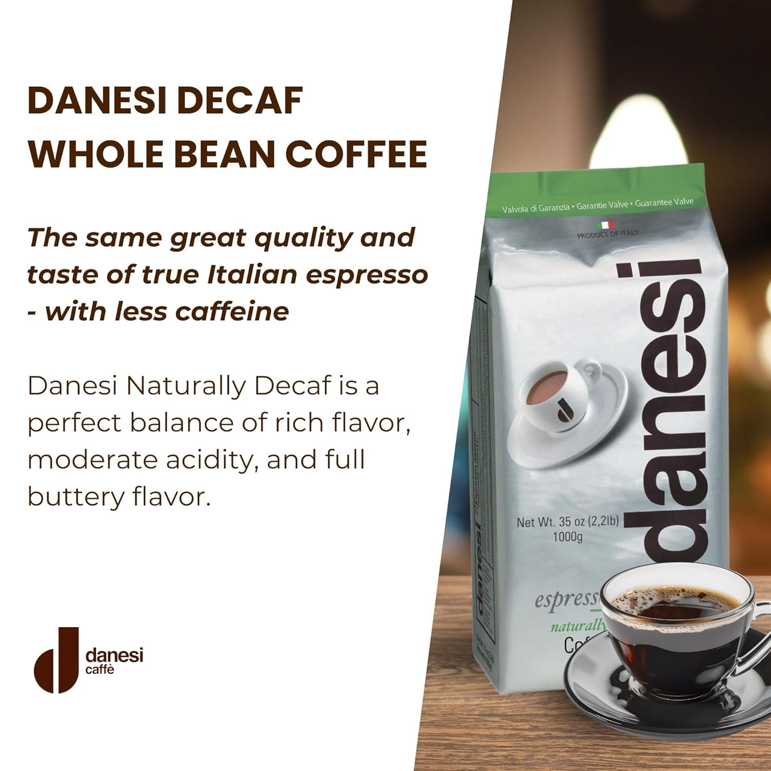 Danesi Decafeinato (décaféiné), haricots, 1 paquet (1 x 1 kg)