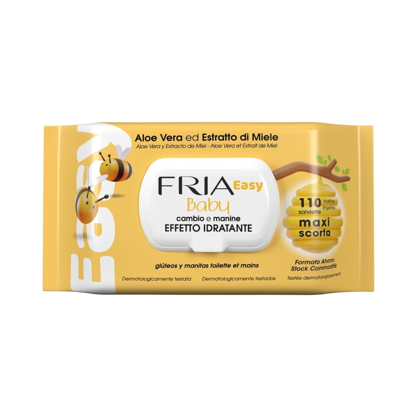 Easy Baby Lingettes humides à l'aloe vera et à l'extrait de miel hydratantes pour la peau, testées dermatologiquement, paquet de 20 lingettes