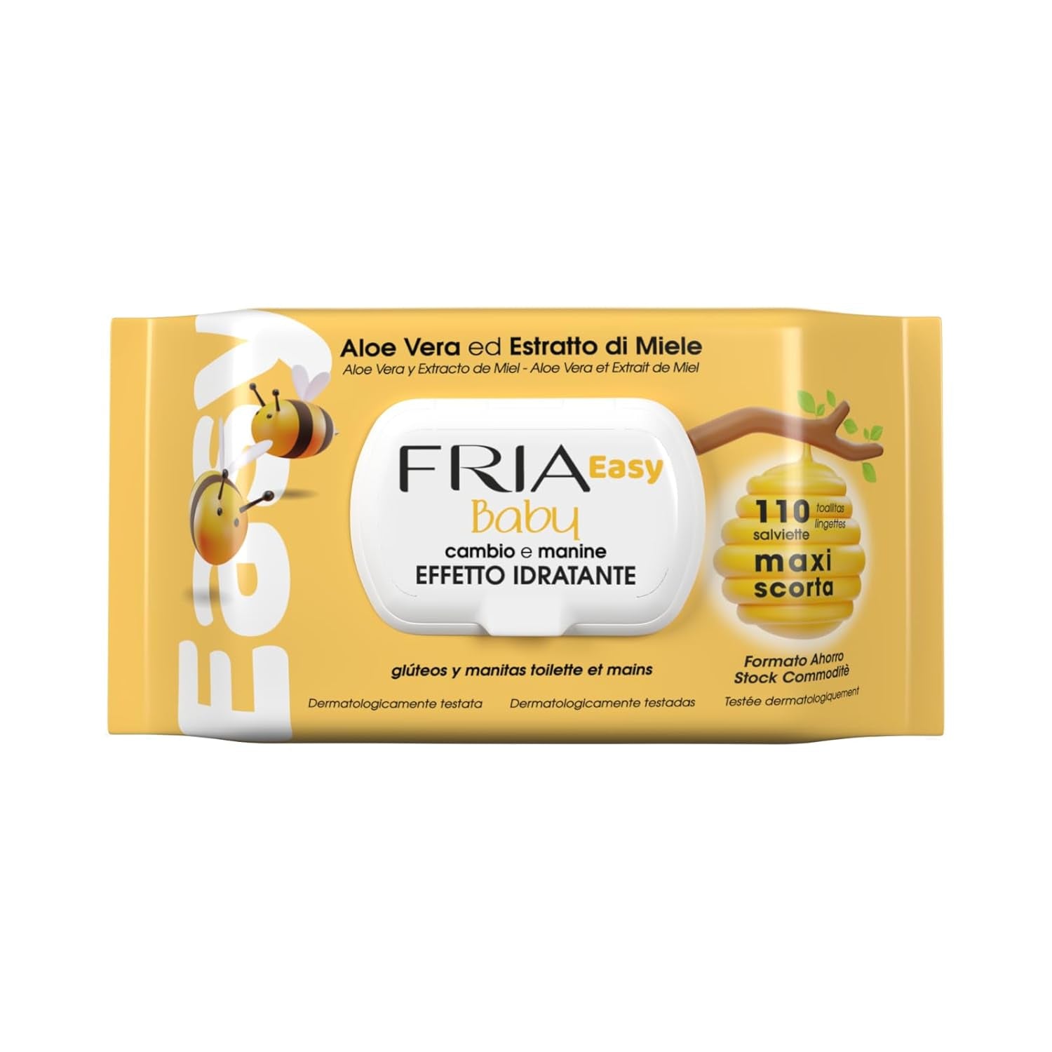 Easy Baby Lingettes humides à l'aloe vera et à l'extrait de miel hydratantes pour la peau, testées dermatologiquement, paquet de 20 lingettes