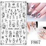 JMEOWIO Nagelsticker Blumen 10 Blatt Nagelaufkleber Selbstklebend Noir Blanc Fleur Nail Art Autocollant Décoration Nageldesign Zubehör