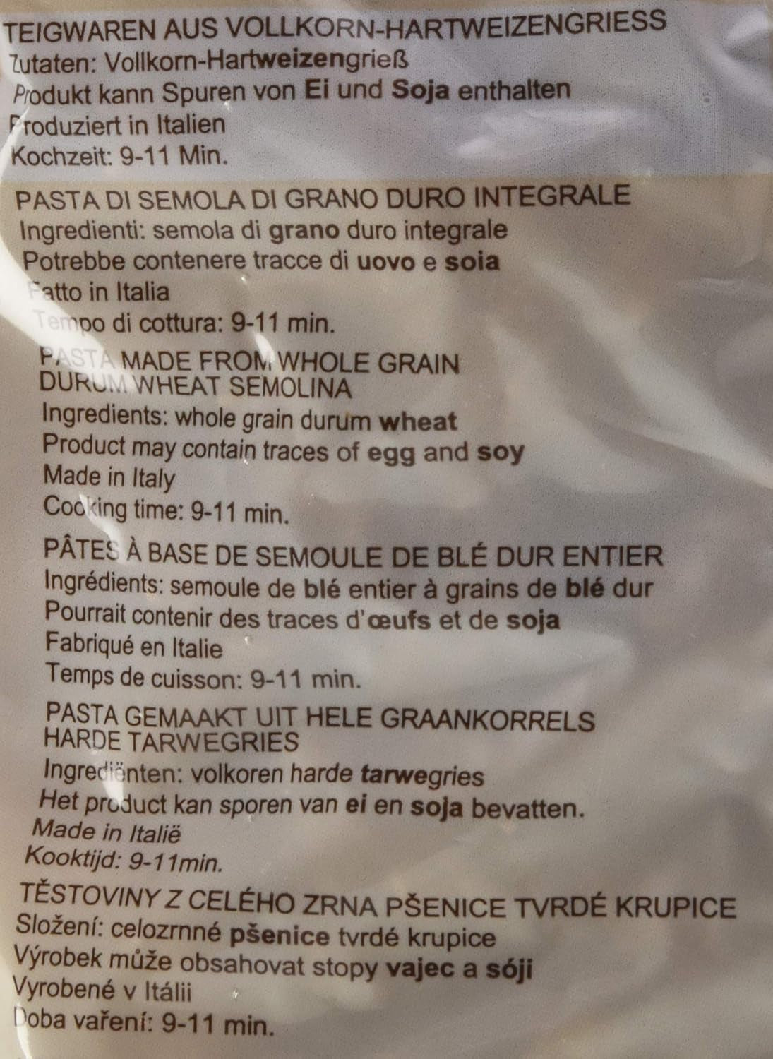 Spirales de pâtes complètes, paquet de 10 (10 x 500 g)