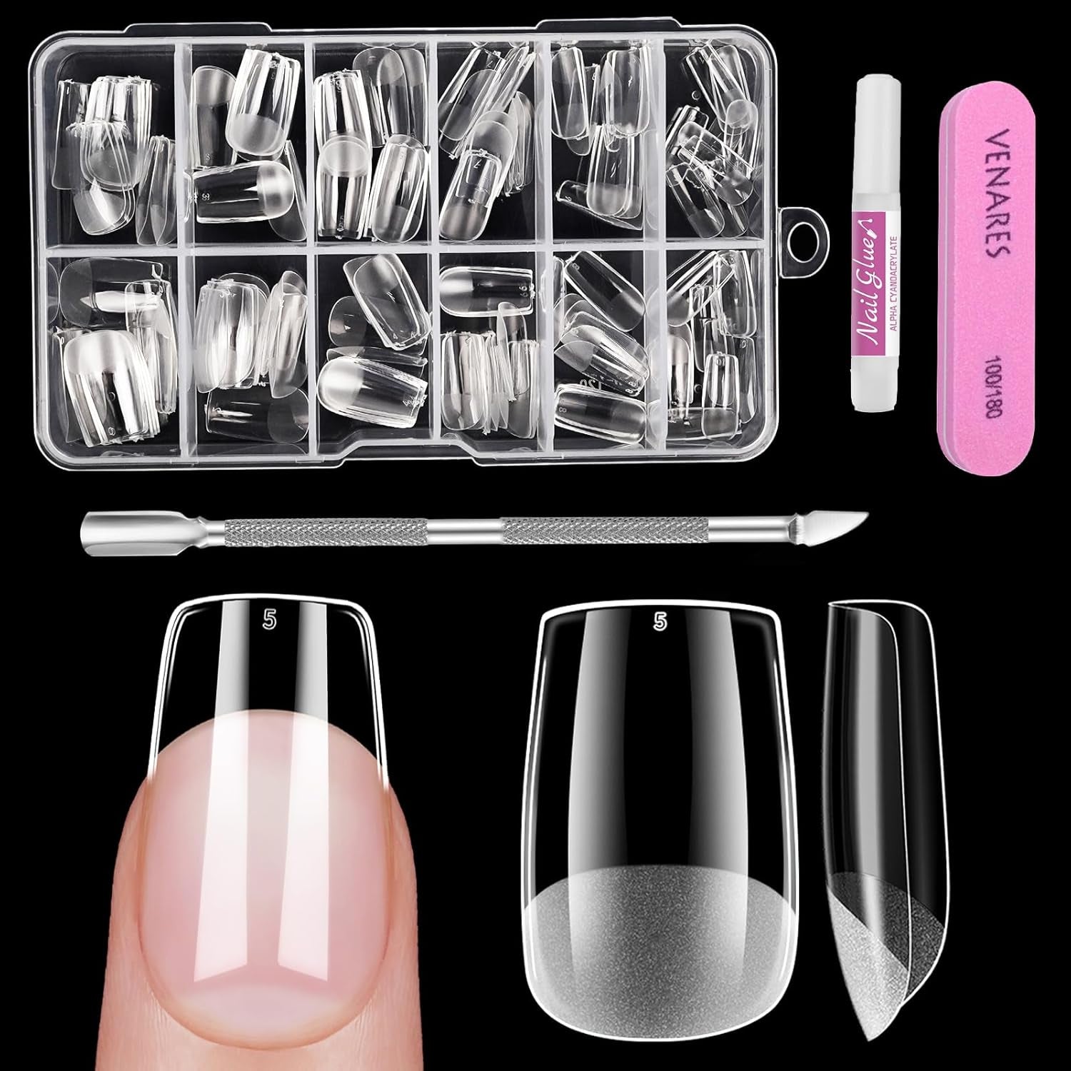 Full Cover Short Nails 120 pièces 12 tailles pointes d'ongles courtes pour ongles en gel colle sur ongles artificiels colle sur ensemble de lime à ongles polisseuse à ongles repousse-cuticules