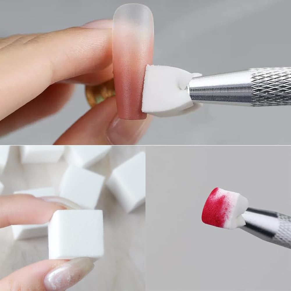 Pinceaux à ongles,100 pièces de pinceaux pour Nail Art avec pinces métalliques,éponge à ongles,pinsel à ongles,accessoires de manucure pour ongles,une variété de modèles d'art d'ongle dégradés à utiliser