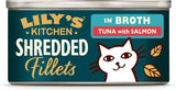 Filets hachés au bouillon de thon et de saumon, préparés avec des ingrédients naturels, Lily's Kitchen, nourriture humide pour chat adulte, boîte de 70g
