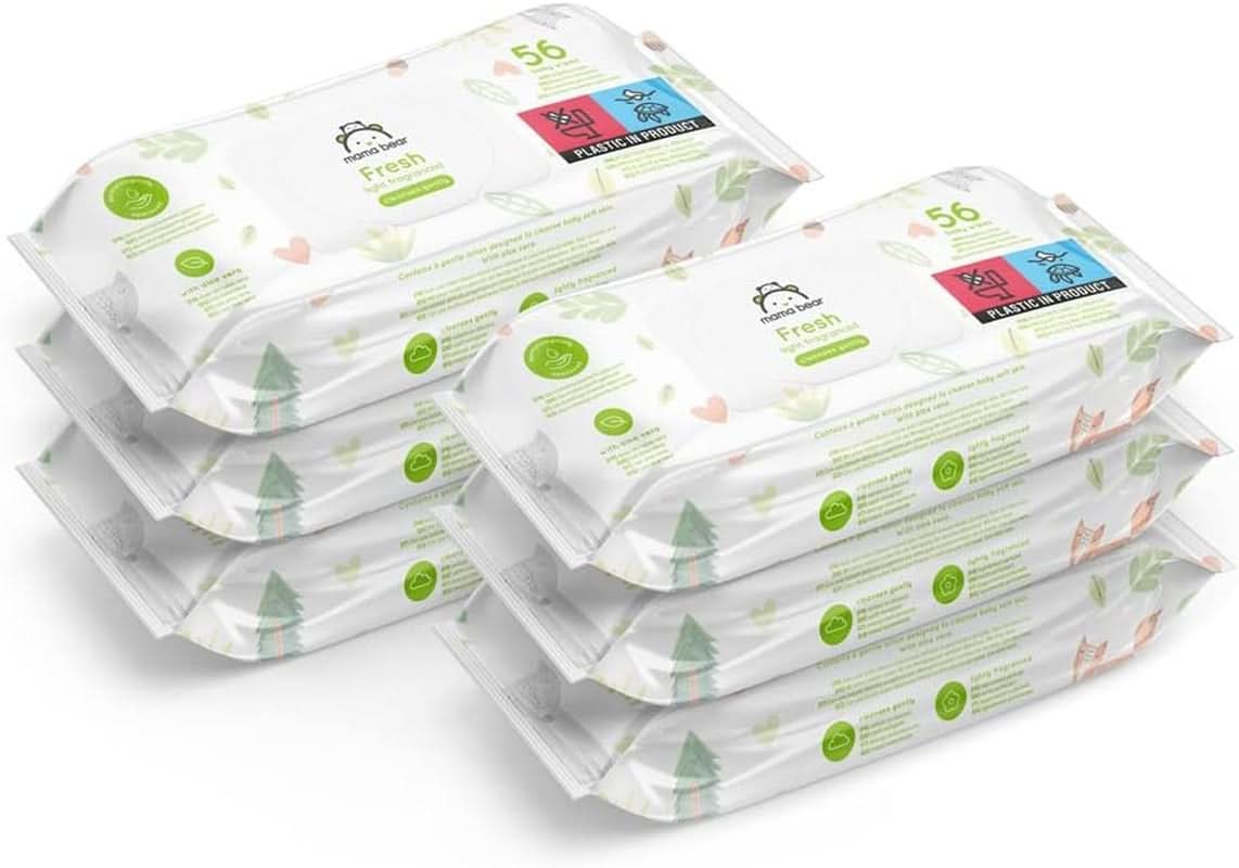 Mama Bear Naty Shop Lingettes fraîches pour bébé à l'aloe vera 56 pièces (paquet de 6)