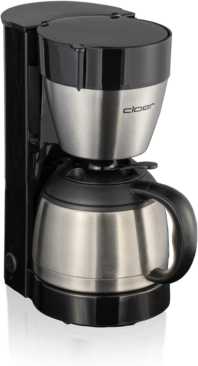 Cloer 5009 Machine à expresso à filtre gardant au chaud jusqu'à 8 tasses 800 W avec carafe isolée en acier inoxydable 1x4 tasse filtrante noir