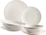MÄSER 935079 Service de table moderne vintage pour 2 personnes, design mauresque, service de table 8 pièces, assiettes et bols en céramique de haute qualité, grès, blanc