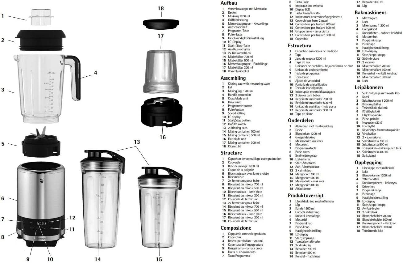 WMF Kult Pro Multifunktionsmixer Hochleistungsmixer, 30 000 U/Min, Smoothie Maker, Standmixer, Ice-Crush Funktion, 4 Mixbehälter Inkl. Togo-Verschluss Cuisine Naty Shop