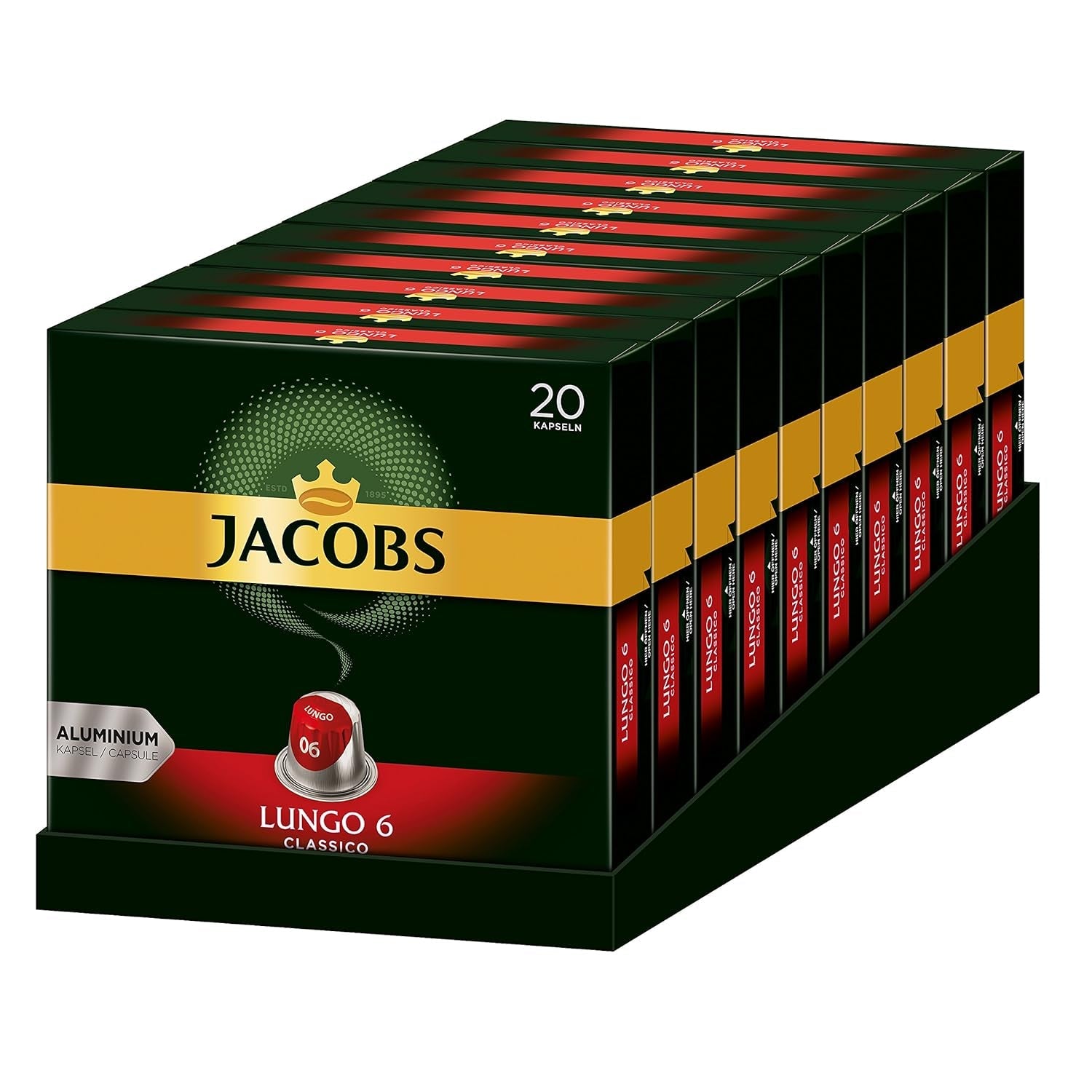Café expresso Lungo Classico, Intensité 6 sur 12, 10 x 20 cafés & Café café crème crème, 200 cafés compatibles Nespresso, 10er Pack, 10 x 20 cafés, 1040 g