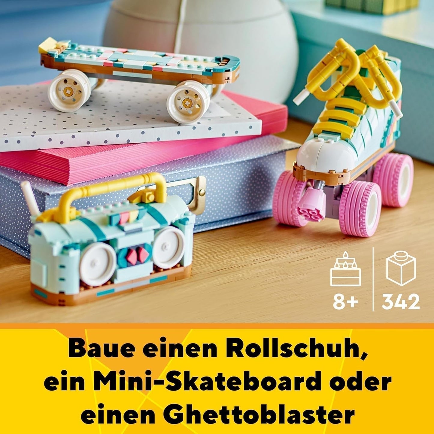 LEGO Creator Patin à roulettes 3 en 1 pour filles et garçons avec mini skateboard et boombox, décoration de chambre rétro, cadeau d'anniversaire pour 8 ans 31148 Ensembles de construction Besuche den LEGO-Store