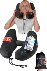 Oreiller cervical gonflable FLOWZOOM AIR avec capuche - Oreiller cervical avion - Oreiller de voyage - Oreiller cervical gonflable rapide - Oreiller avion - Oreiller de voyage - Oreiller cervical adulte (Gris) Naty Shop Oreillers orthopédiques cervicaux 4) Noir - Taille M